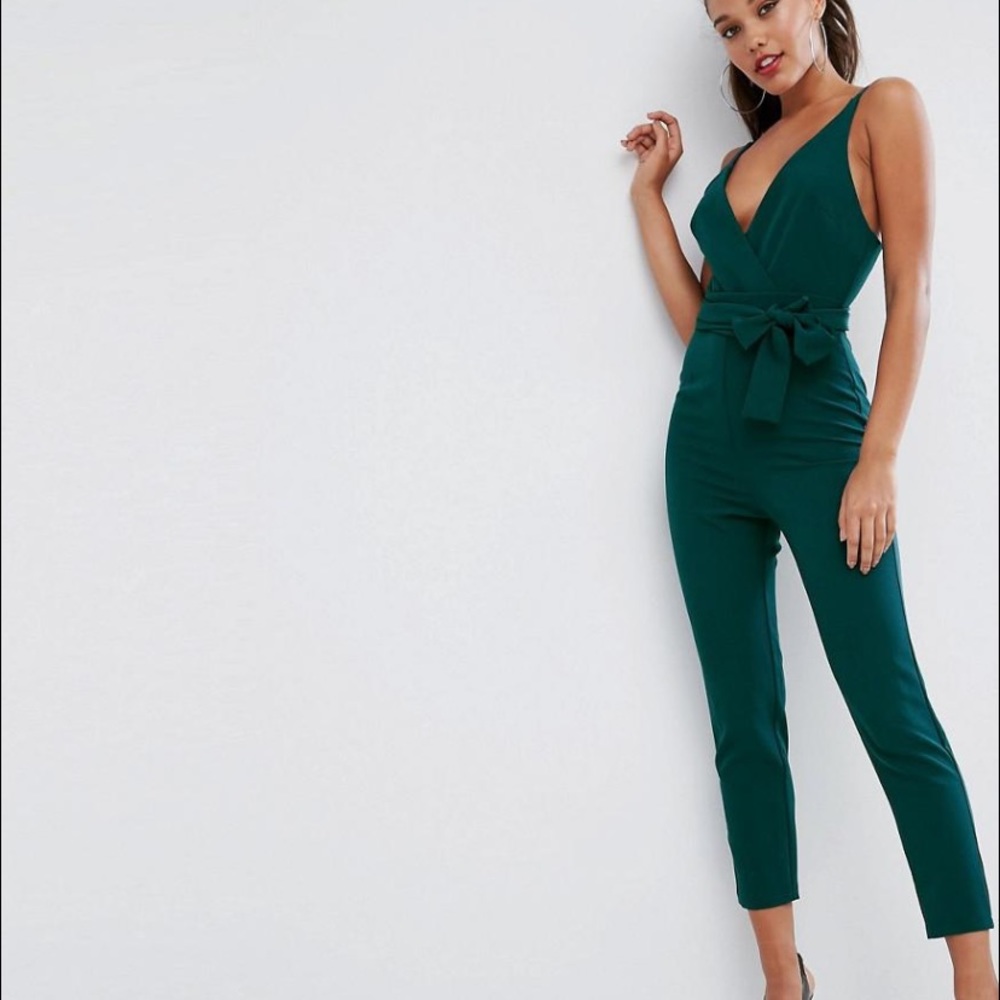 ASOS Emerald green waist tie jumpsuit